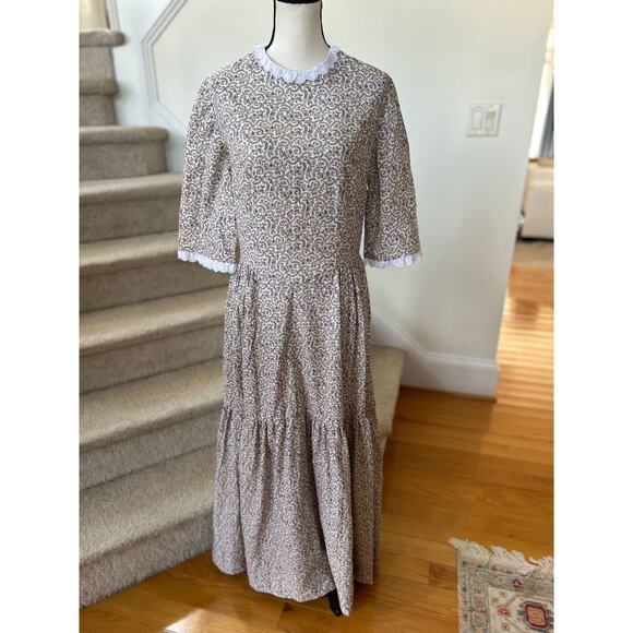 Vintage Purple Ditzy Floral Lace Scallop Collar Tiered Drop Waist Maxi Dress - Picture 2 of 9